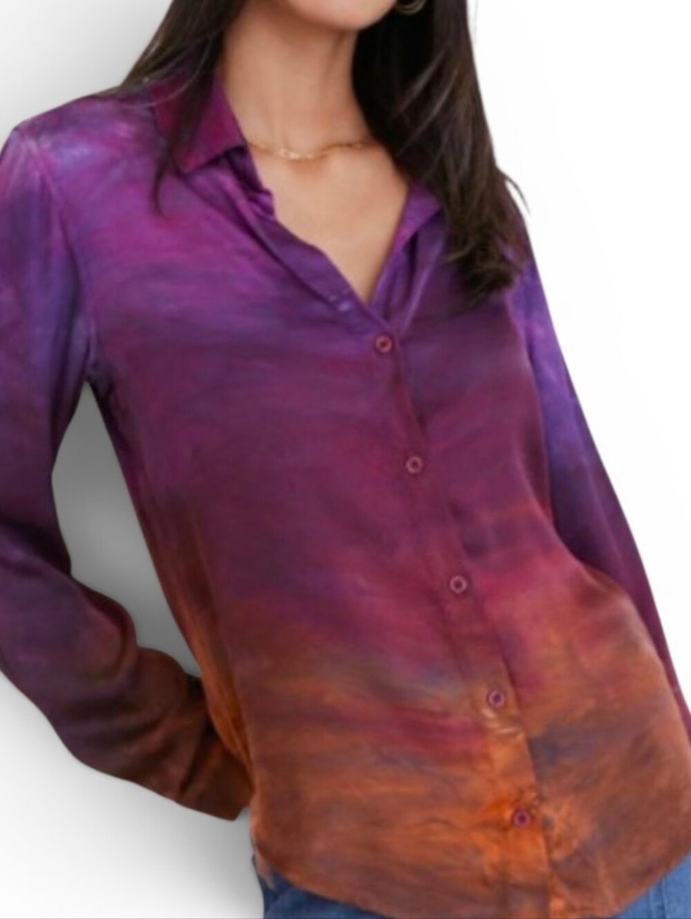 BELLA DAHL X ANTHROPOLOGIE Ombre Satin Brandy Horizon Button Down - Small